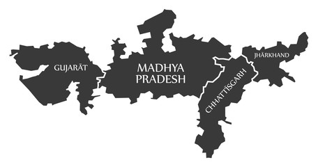 Fototapeta na wymiar Gujarat - Madhya Pradesh - Chhattisgarh - Jharkhand Map Illustration of Indian states