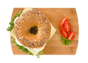 bagel sandwich with eggs and cheese