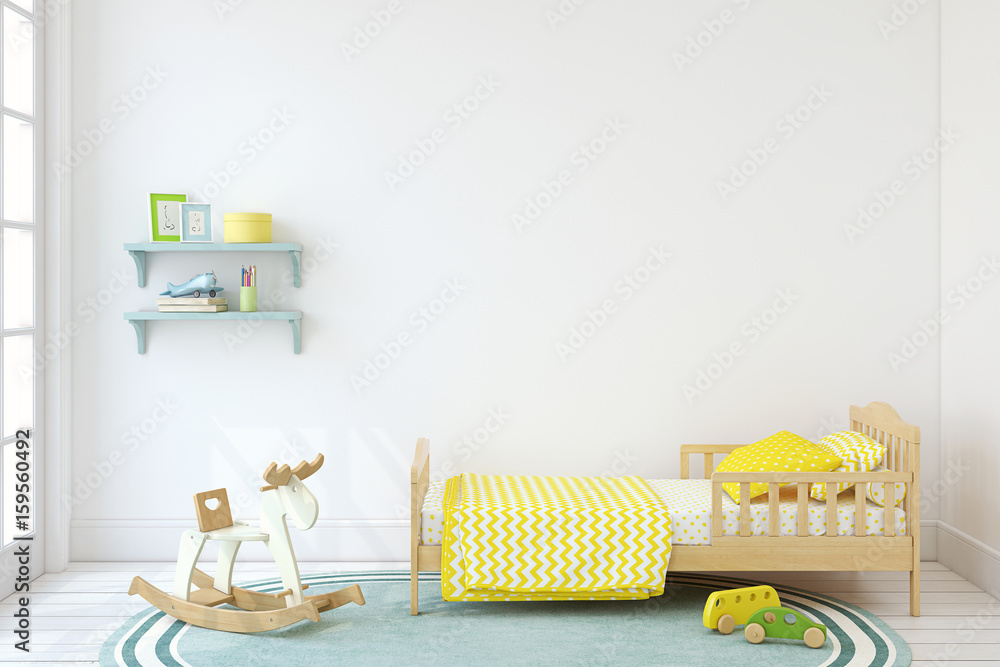 Wall mural Boy's bedroom. 3d render.