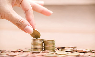 Pictures of Asian currencies are placed as layers,Focus on hands