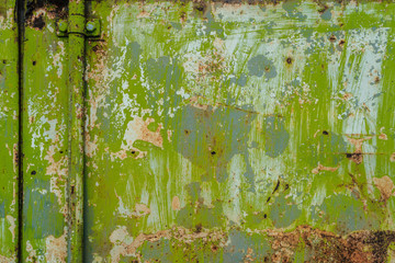 Rusty old green painted texture background. Green grunge metallic background. Metal texture with...