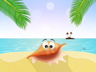 Fototapeta na wymiar funny shell cartoon on the beach