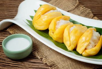 Thai style dessert, sticky rice in jack fruit.