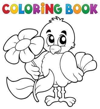 Coloring book chicken with flower