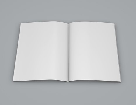 Open Newspaper Blank Pages On Gray Background 3D Illustration.