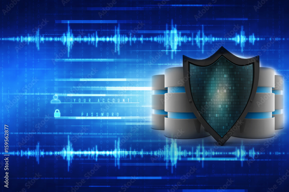 Poster 3d rendering database and computer data security concept