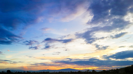 Fototapeta premium Blue sky with clouds and sunset background