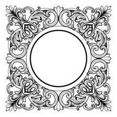 Vintage Imperial Baroque Mirror round frame. Vector French Luxury rich intricate ornaments. Victorian Royal Style decor