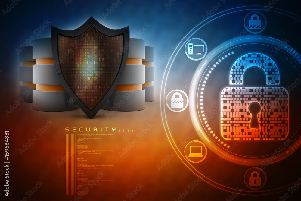 Poster 3d rendering database and computer data security concept