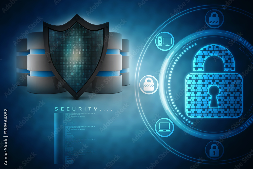 Poster 3d rendering database and computer data security concept