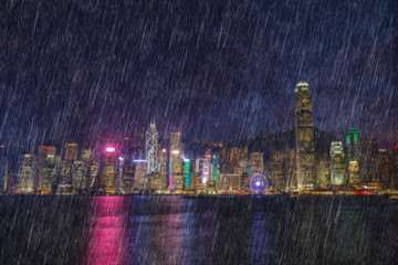falling rain in victoria harbour, Hong Kong