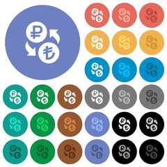 Ruble Lira money exchange round flat multi colored icons