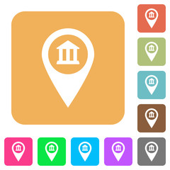 Bank office GPS map location rounded square flat icons