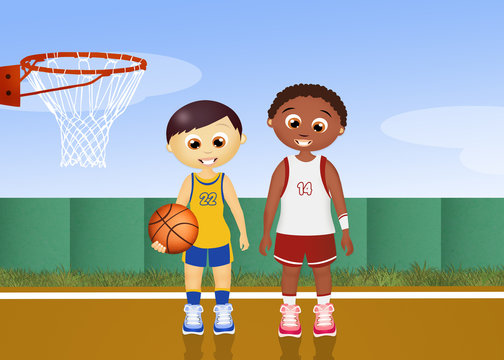 children play basketball