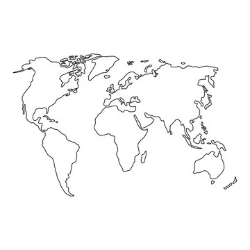 The world map of black contour curves of vector illustration