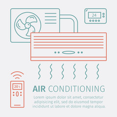 Air Conditioning Modern line icon with remote controller. Vector illustration.