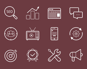 Seo, smm, development and marketing vector icon set.