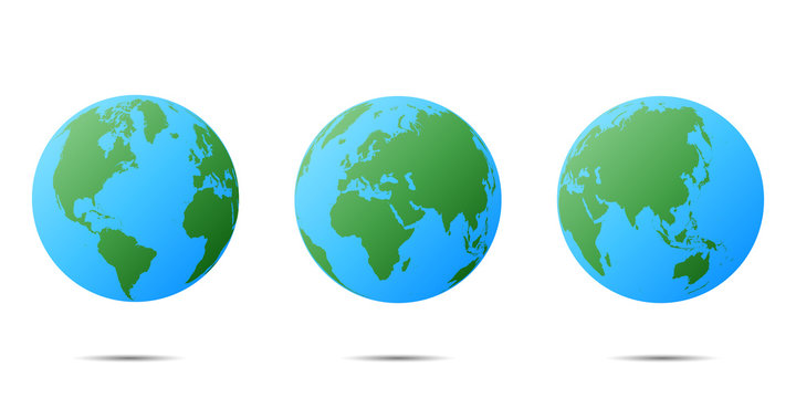 Earth Globe Isolated. Planet Earth Set Of Different Continents View. Ready For Animation Set Of Earth Globe.