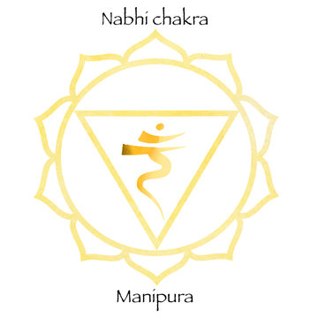 Third chakra manipura over yellow watercolor background
