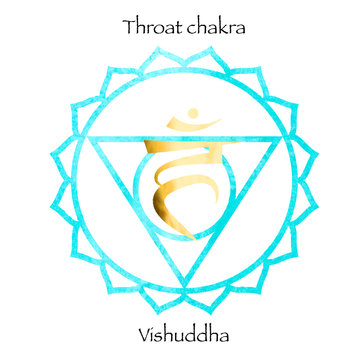 fifth Throat chakra visuddha on light blue watercolor background