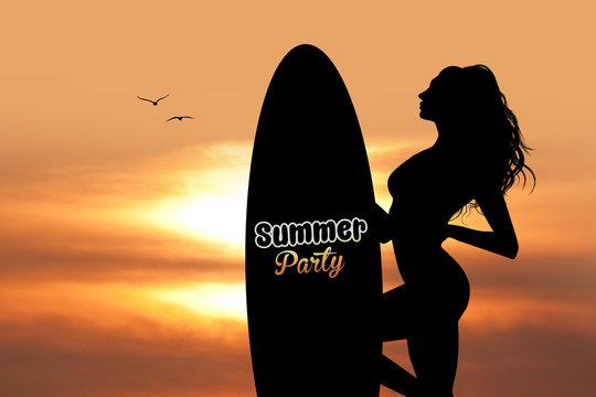 summer party with girl with surf