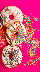 Fototapeta na wymiar Donuts on color background