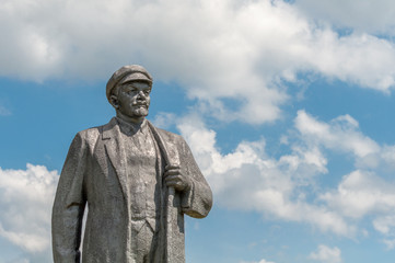 Kremenivka, Ukraine - May 21, 2017: The monument to Vladimir Lenin, the Soviet leader. Stone statue with a view to the sky. Decommunization.