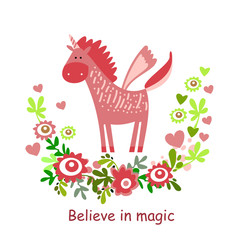 Beautiful unicorn. Frame, flowers