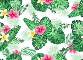 Seamless Tropical Exotic Palm Leaves Pattern.