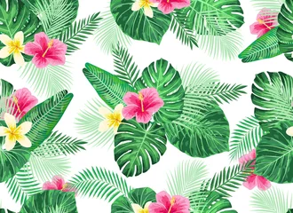 Fotobehang Tropische Bladeren Seamless Tropical Exotic Palm Leaves Pattern.  © olechkaart