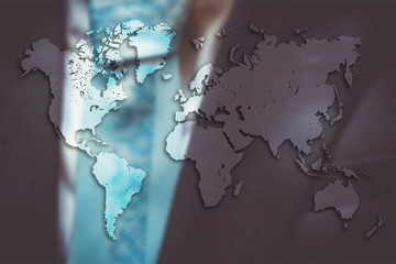 World map on business suit background texture