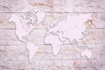 Fototapeta na wymiar World map on wall background