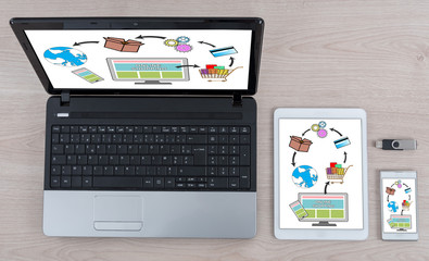 Online shopping concept on different devices