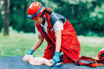 Cpr training on baby dummy