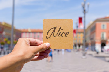word Nice in Massena square in Nice, France