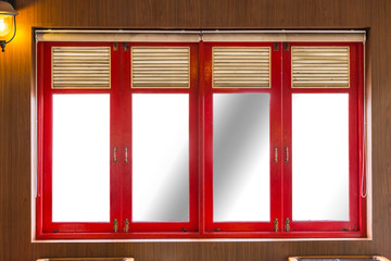 wood windows with sun shade clipping path of glass panel.
