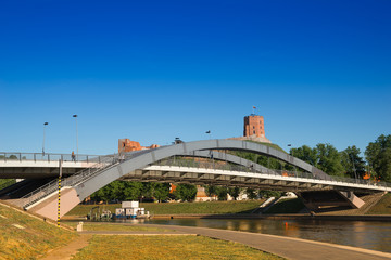 Gediminas Castle and tower in Vilnius, view from river Neris bank