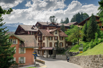 Main street of Grindelwald village. Interlaken-Oberhasli district. Switzerland