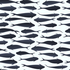 Seamless pattern with fish silhouette swimming on light background. Vector illustration