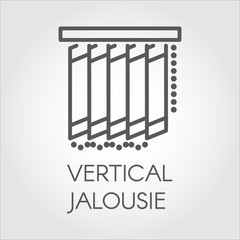 Simple logo of window vertical jalousie for house interior. Icon drawing in thin linear style for different design needs - room or office decor, emblem for shop catalog, button for online shops