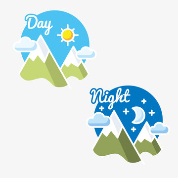 Day and night, sun - moon symbol illustration
