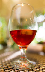 Red strawberry drink on the table in the restaurant