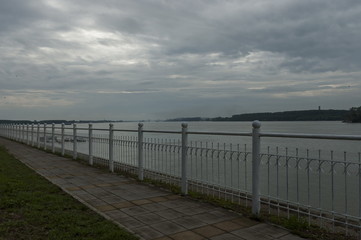 Fototapeta premium Riverside walk in Vidin town along river Danube, Bulgaria, Europe 