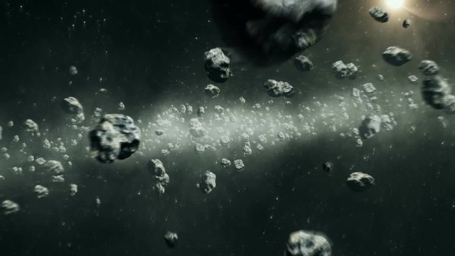 Beautiful Flight Through Asteroid Belt in Open Space. Asteroids Collisions 3d animation. HD 1080.