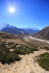 Beautiful mountain landscape on the way to everest base camp. sagarmatha national park. nepal