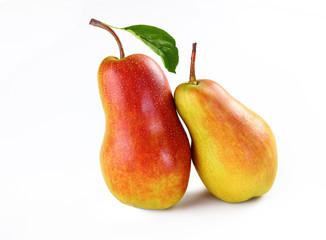  fresh, yellow, pear on white background