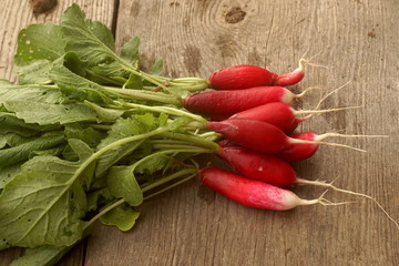 Radishes on a wooden table