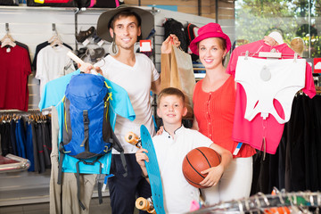 Family picking various items