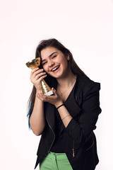 Brunette student girl with goblet