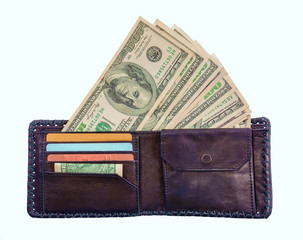 Isolated wallet with credit cards and banknotes 